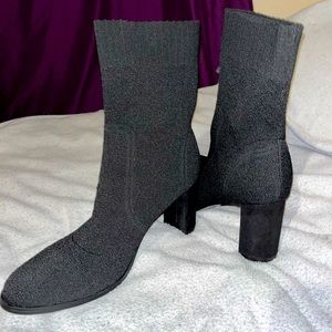 Knit Detail Chunky Sock Boots Black